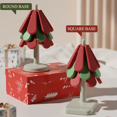 Miếng lót cách nhiệt silicon cao cấp Uyiku, miếng lót cốc, lót nồi decor hình cây thông noel