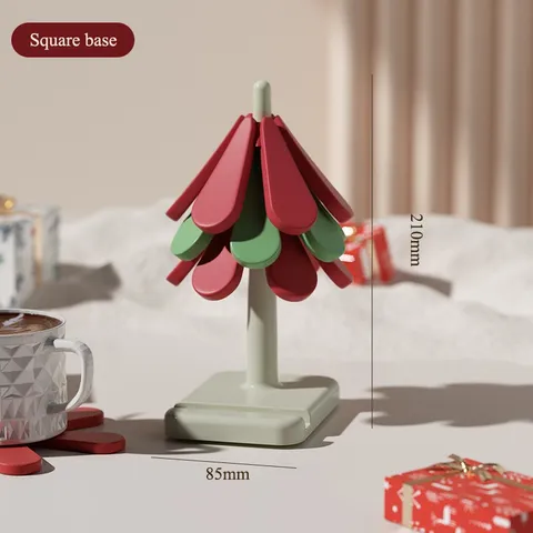 Miếng lót cách nhiệt silicon cao cấp Uyiku, miếng lót cốc, lót nồi decor hình cây thông noel