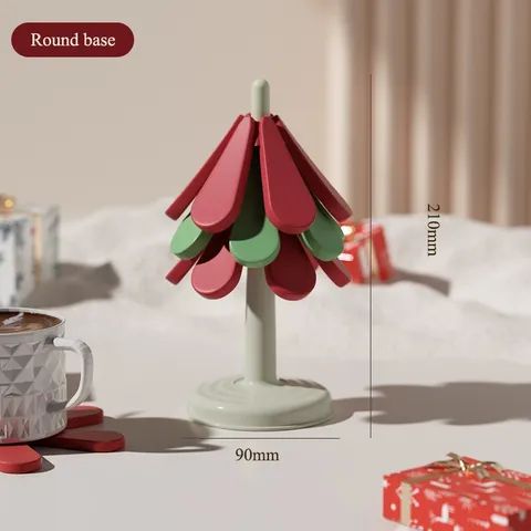 Miếng lót cách nhiệt silicon cao cấp Uyiku, miếng lót cốc, lót nồi decor hình cây thông noel