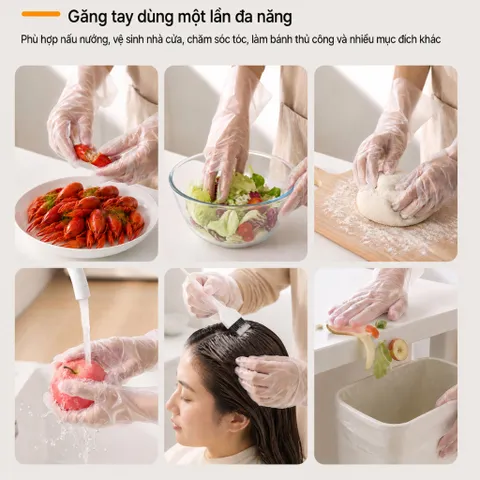 Găng tay TPE dùng 1 lần siêu dai UYIKU Nhật Bản đa năng không bột, an toàn, tiện lợi hộp 100 cái