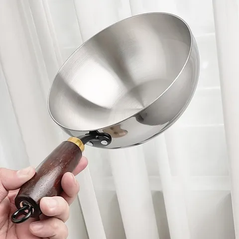 Chảo sâu lòng inox 304 cao cấp nhập khẩu tay cầm gỗ chống nóng size 20cm