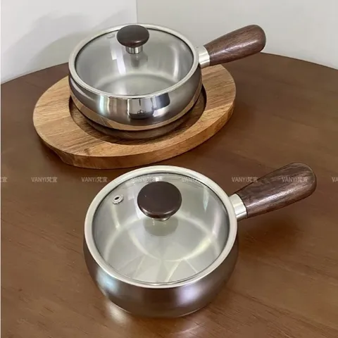 Quánh inox 316L cao cấp size 12-14 cm nguyên khối cán gỗ dùng nấu đồ cho bé ăn dặm