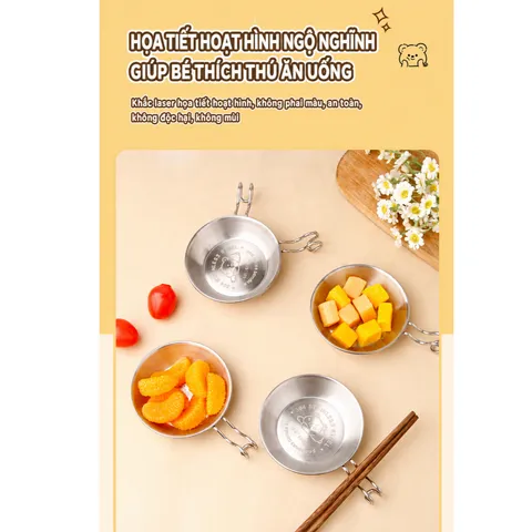Chén đựng nước chấm Uyiku inox 304 2in1 kiểu Hàn Quốc, bát đựng sốt, gia vị có giá đỡ đũa