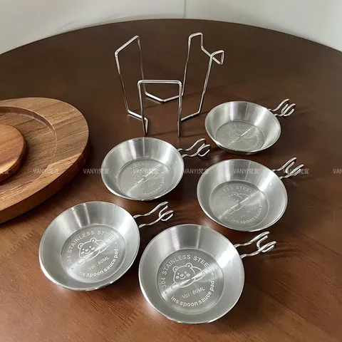 Chén đựng nước chấm Uyiku inox 304 2in1 kiểu Hàn Quốc, bát đựng sốt, gia vị có giá đỡ đũa