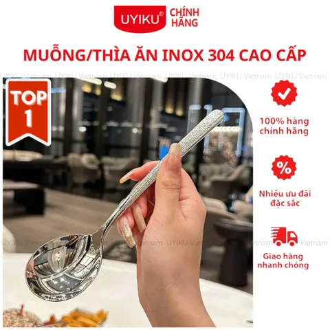 Thìa inox 304 Uyiku cao cấp cán dài chống trơn sáng bóng thiết kế hiện đại