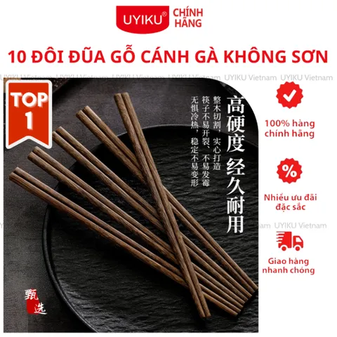 [10 ĐÔI] Đũa gỗ cánh gà UYIKU Nhật Bản không sơn, không sáp cao cấp