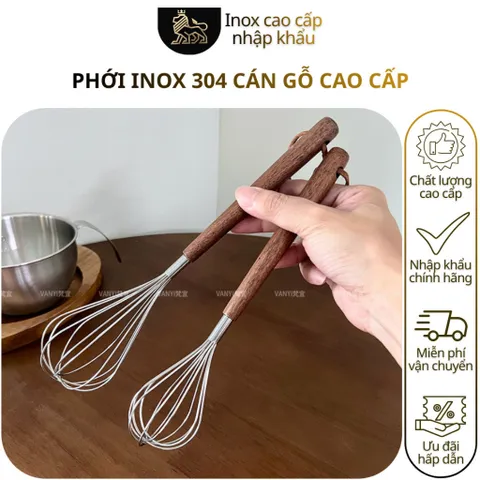 Phới đánh trứng inox 304 cao cấp nhập khẩu cán gỗ chắc chắn