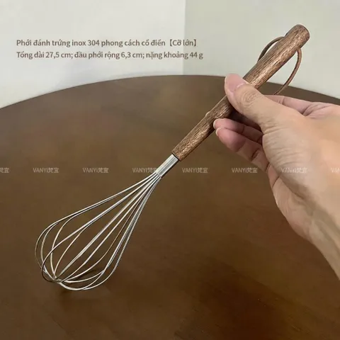 Phới đánh trứng inox 304 cao cấp nhập khẩu cán gỗ chắc chắn