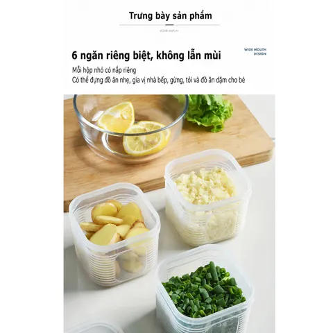 Hộp đựng thực phẩm 6 ngăn sâu lòng có nắp đậy riêng biệt tiện lợi 7in1