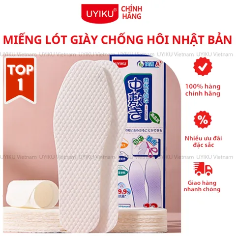 [SET 12 ĐÔI] Lót giày dùng 1 lần Uyiku Nhật Bản từ bột gỗ siêu thấm hút chống hôi chân cao cấp