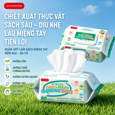 Khăn ướt cho bé sợi thực vật mềm mịn Uu-moonma nhập khẩu gói 80 tờ