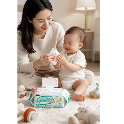 Khăn ướt cho bé sợi thực vật mềm mịn Uu-moonma nhập khẩu gói 80 tờ