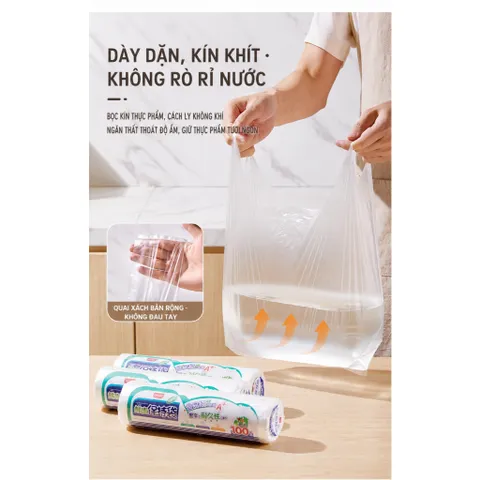 Cuộn 100 túi nilon đựng thực phẩm có quai xách phân hủy sinh học 35x42cm