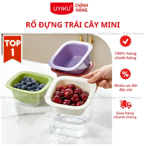 Rổ đựng trái cây mini UYIKU Nhật Bản có 2 lớp hứng nước tiện lợi