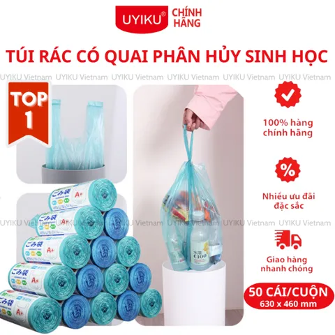 Túi rác có quai xách UYIKU Nhật Bản size 46x63cm cuộn 50 cái