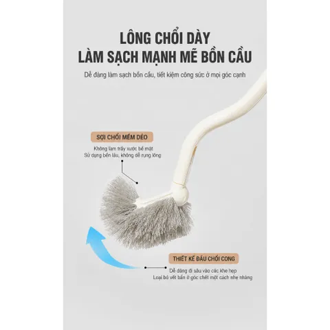 Chổi cọ vệ sinh bồn cầu UYIKU Nhật Bản cước cứng, có tay cầm cán gỗ chắc chắn