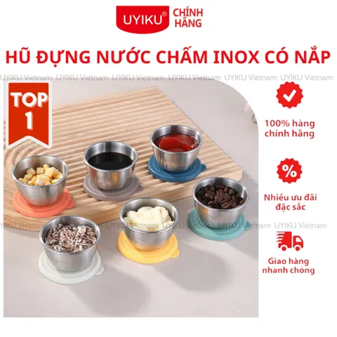 Hũ đựng nước chấm inox UYIKU Nhật Bản có nắp silicon 50ml - Đựng nước sốt, thực phẩm cấp đông cho bé