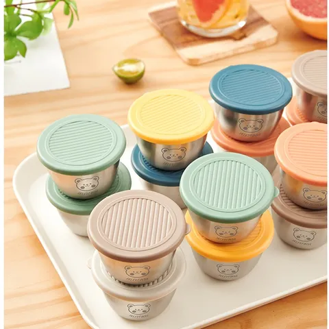 Hũ đựng nước chấm inox UYIKU Nhật Bản có nắp silicon 50ml - Đựng nước sốt, thực phẩm cấp đông cho bé