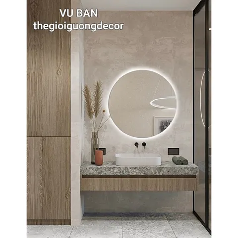 Gương tròn treo tường phòng tắm bàn trang điểm cảm ứng led thông minh VUBAN