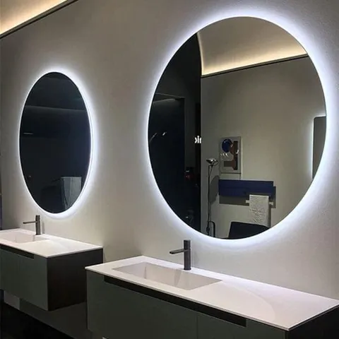 Gương tròn treo tường phòng tắm bàn trang điểm cảm ứng led thông minh VUBAN