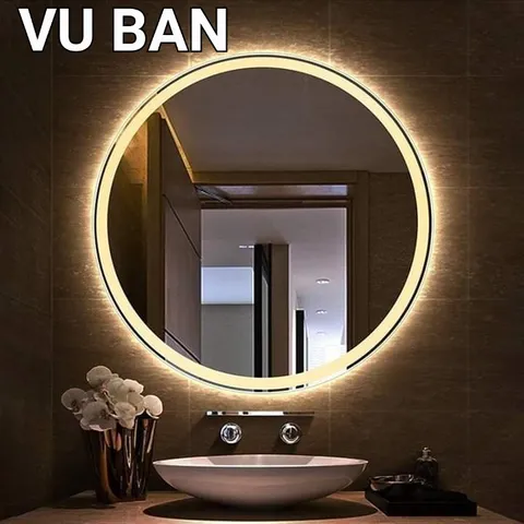 Gương tròn treo tường phòng tắm bàn trang điểm cảm ứng led thông minh VUBAN
