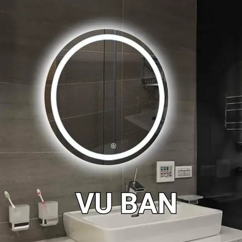 Gương tròn treo tường phòng tắm bàn trang điểm cảm ứng led thông minh VUBAN