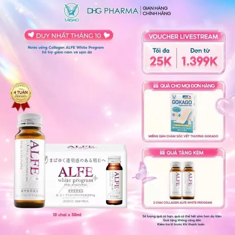 Nước uống Collagen Nhật Bản ALFE White program - Hộp 10 chai x 50ml - Giúp sáng đẹp da, giảm sạm nám 848882