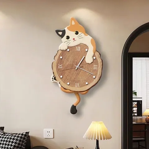 Tranh đồng hồ đèn led thú cưng lắc chân mẫu mới hiện đại kèm đinh