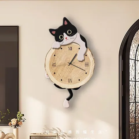Tranh đồng hồ đèn led thú cưng lắc chân mẫu mới hiện đại kèm đinh