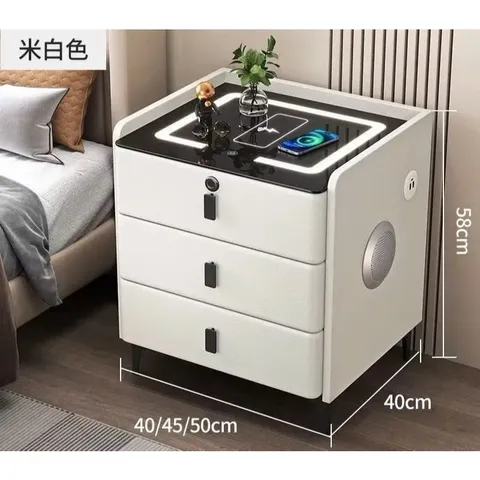 Tủ Đầu Giường Thông Minh 3 ngăn ,Khoá Vân Tay+Loa Bluetooth,sạc điện thoại không dây và đèn Led3 màu