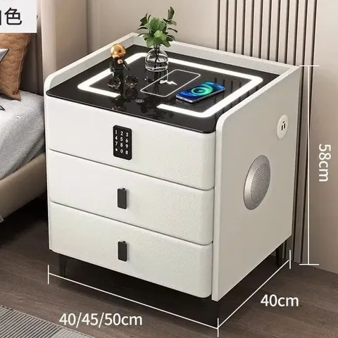 Tủ Đầu Giường Thông Minh 3 ngăn ,Khoá Vân Tay+Loa Bluetooth,sạc điện thoại không dây và đèn Led3 màu