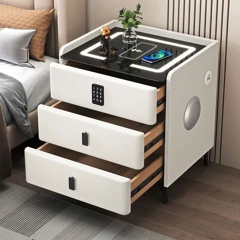 Tủ Đầu Giường Thông Minh 3 ngăn ,Khoá Vân Tay+Loa Bluetooth,sạc điện thoại không dây và đèn Led3 màu