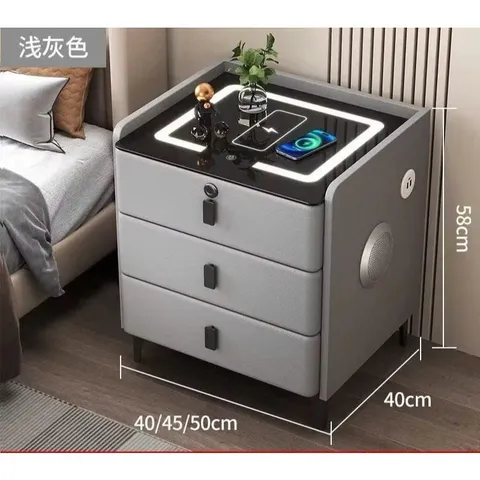 Tủ Đầu Giường Thông Minh 3 ngăn ,Khoá Vân Tay+Loa Bluetooth,sạc điện thoại không dây và đèn Led3 màu
