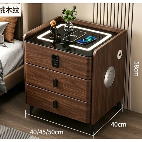 Tủ Đầu Giường Thông Minh 3 ngăn ,Khoá Vân Tay+Loa Bluetooth,sạc điện thoại không dây và đèn Led3 màu
