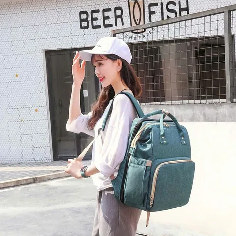 Túi đựng đồ đi lại mẹ bé Túi xách đa năng cho mẹ, giường cũi di động gấp gọn, ba lô đeo vai đôi thời trang, dung tích lớ