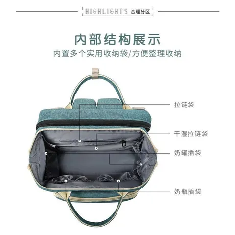 Túi đựng đồ đi lại mẹ bé Túi xách đa năng cho mẹ, giường cũi di động gấp gọn, ba lô đeo vai đôi thời trang, dung tích lớ
