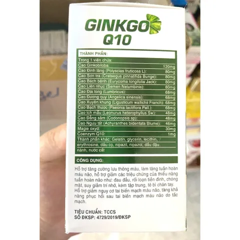 Ginkgo Q10 hoạt huyết dưỡng não đau đầu chóng mặt tăng cường lưu thông máu đau đầu chóng mặt tiền đình