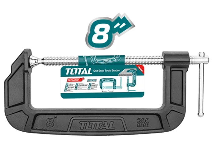 KẸP CHỮ G TOTAL THT13186 8INCH/200MM – THÂN GANG DẺO, TRỤC KẸP CHỮ T