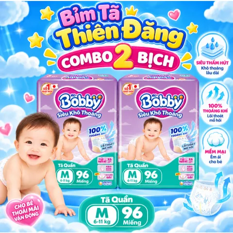 Giá sốc [ COMBO 2 BỊCH ] Tã Quần Bobby Ultra M96 L88 XL74 XXL68 – Bỉm Quần Cho Bé Mỏng Nhẹ, Thấm Hút Tốt