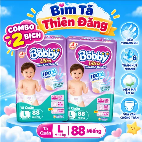 Giá sốc [ COMBO 2 BỊCH ] Tã Quần Bobby Ultra M96 L88 XL74 XXL68 – Bỉm Quần Cho Bé Mỏng Nhẹ, Thấm Hút Tốt