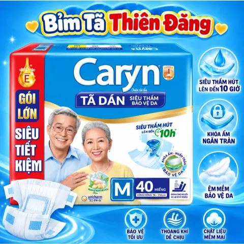Tã Dán Caryn Xanh Cho Người Lớn Size M40 L40 XL10 XL20 – Tã Bỉm Người Già Thấm Hút Tốt, Chống Tràn