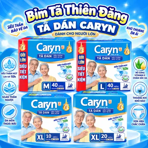 Tã Dán Caryn Xanh Cho Người Lớn Size M40 L40 XL10 XL20 – Tã Bỉm Người Già Thấm Hút Tốt, Chống Tràn