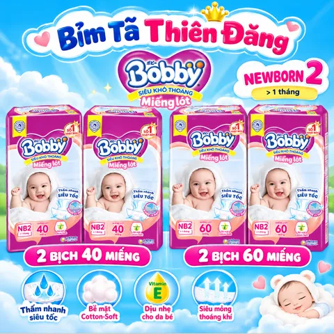 [ COMBO 2 BỊCH ] Miếng Lót Bobby Newborn 2 40 Miếng/60 Miếng Cho Bé Sơ Sinh, Mềm Mại Thấm Hút Tốt