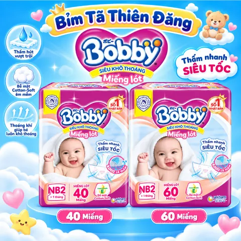 Miếng Lót Bobby Newborn 2 NB2 40 Miếng/60 Miếng Cho Bé Sơ Sinh, Mềm Mại Thấm Hút Tốt