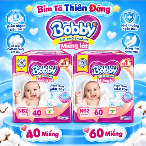 Miếng Lót Bobby Newborn 2 NB2 40 Miếng/60 Miếng Cho Bé Sơ Sinh, Mềm Mại Thấm Hút Tốt