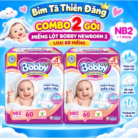 [ COMBO 2 BỊCH ] Miếng Lót Bobby Newborn 2 40 Miếng/60 Miếng Cho Bé Sơ Sinh, Mềm Mại Thấm Hút Tốt