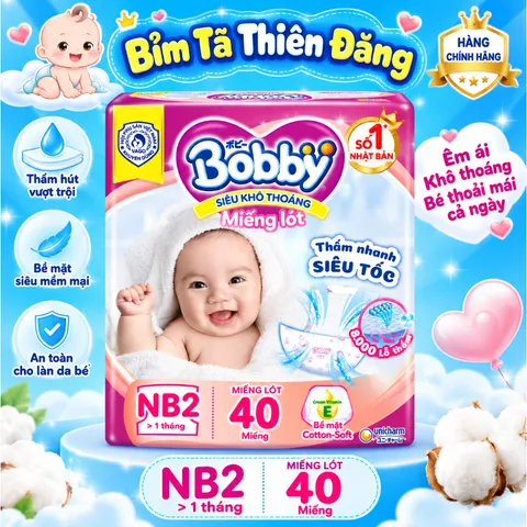 Miếng Lót Bobby Newborn 2 NB2 40 Miếng/60 Miếng Cho Bé Sơ Sinh, Mềm Mại Thấm Hút Tốt