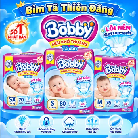 Tã Dán Bobby Chính Hãng SX70 S80 M76 – Mềm Mại, Thấm Hút Tốt, Khô Thoáng Cho Bé