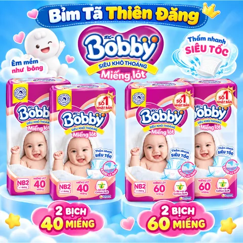 [ COMBO 2 BỊCH ] Miếng Lót Bobby Newborn 2 40 Miếng/60 Miếng Cho Bé Sơ Sinh, Mềm Mại Thấm Hút Tốt