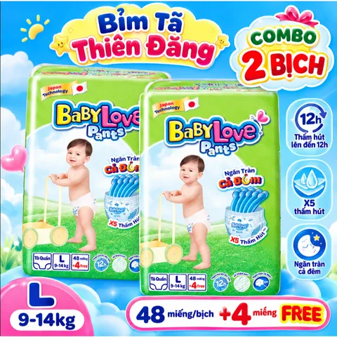 [ COMBO 2 BỊCH ] Tã Quần Baby Love Chính Hãng M48 L48 XL48 2XL48 3XL33 4XL33 5XL33 – Bỉm Quần Mềm Mỏng, Thấm Hút Tốt